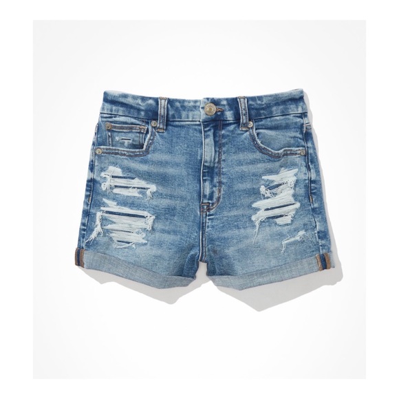 American Eagle Curvy Hi-Waist Distressed Shorts - Picture 1 of 7